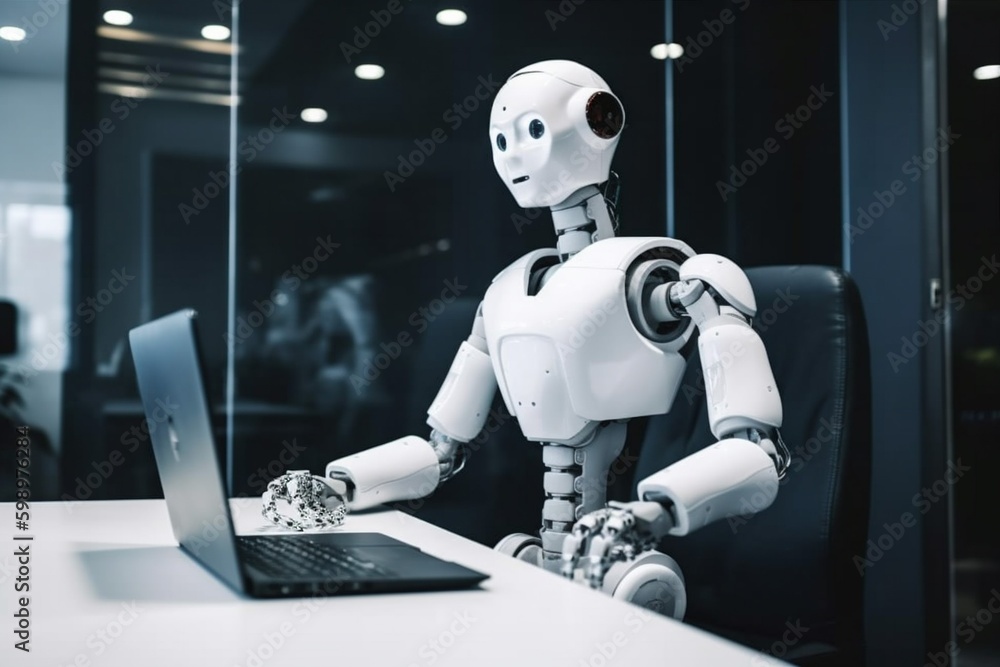 Aufkleber hand document office technology robot laptop ai paper artificial digital. generative ai. generative 