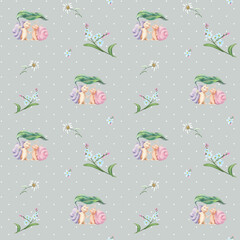 hand painted watercolor seamless pattern friendship of snails 