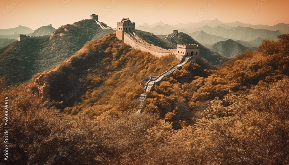 Wall mural Majestic mountain range ancient wall Beijing beauty generated by AI