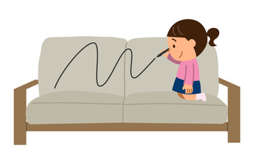 ソファーにペンで落書きしている女の子