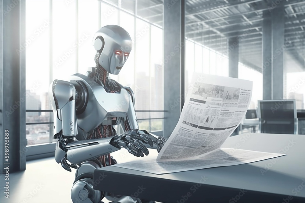 Poster artificial digital laptop technology hand ai paper robot office document. generative ai. generative 