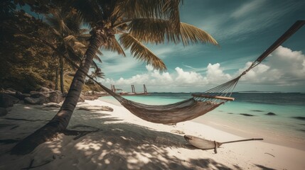 Beach Bliss: Relaxing in a Hammock by the Seashore by Generative AI