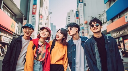 Portrait A group of Asian Generation Z in the City Tokyo, Generative AI