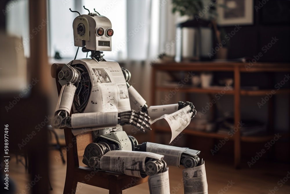 Poster ai document office robot artificial paper technology digital hand laptop. generative ai. generative 