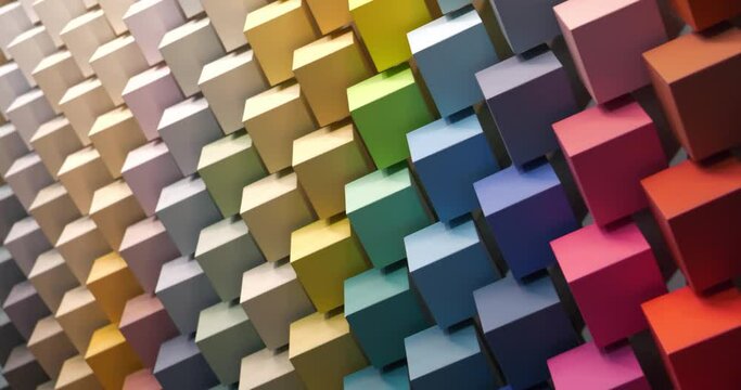 Multicolored cubes. Palette of colors and shades, range of colours. Cinema 4K 60fps video