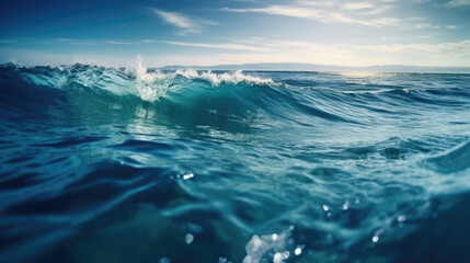 Fototapeta premium blue waves on the sea wallpaper background. Generative AI
