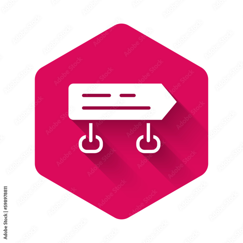 Poster white road traffic sign. signpost icon isolated with long shadow background. pointer symbol. isolate