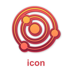 Gold Solar system icon isolated on white background. The planets revolve around the star. Vector