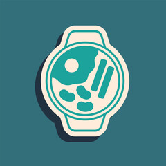 Green Ramen soup bowl with noodles icon isolated on green background. Bowl of traditional asian noodle soup. Long shadow style. Vector