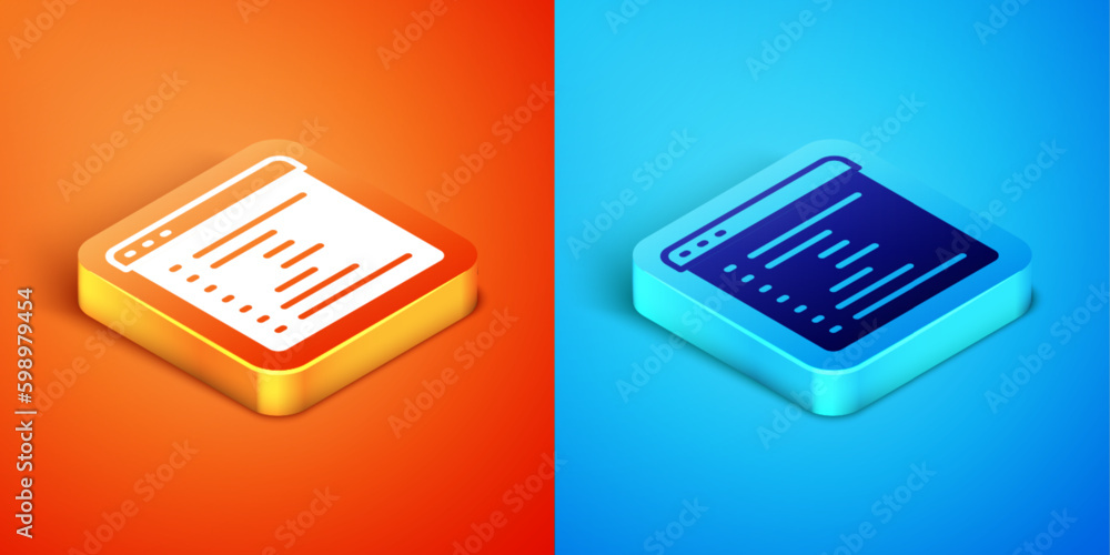 Canvas Prints Isometric Browser window icon isolated on orange and blue background. Vector