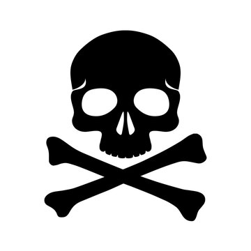 Crossbones, human skull, danger or poison flat vector icon for apps and websites