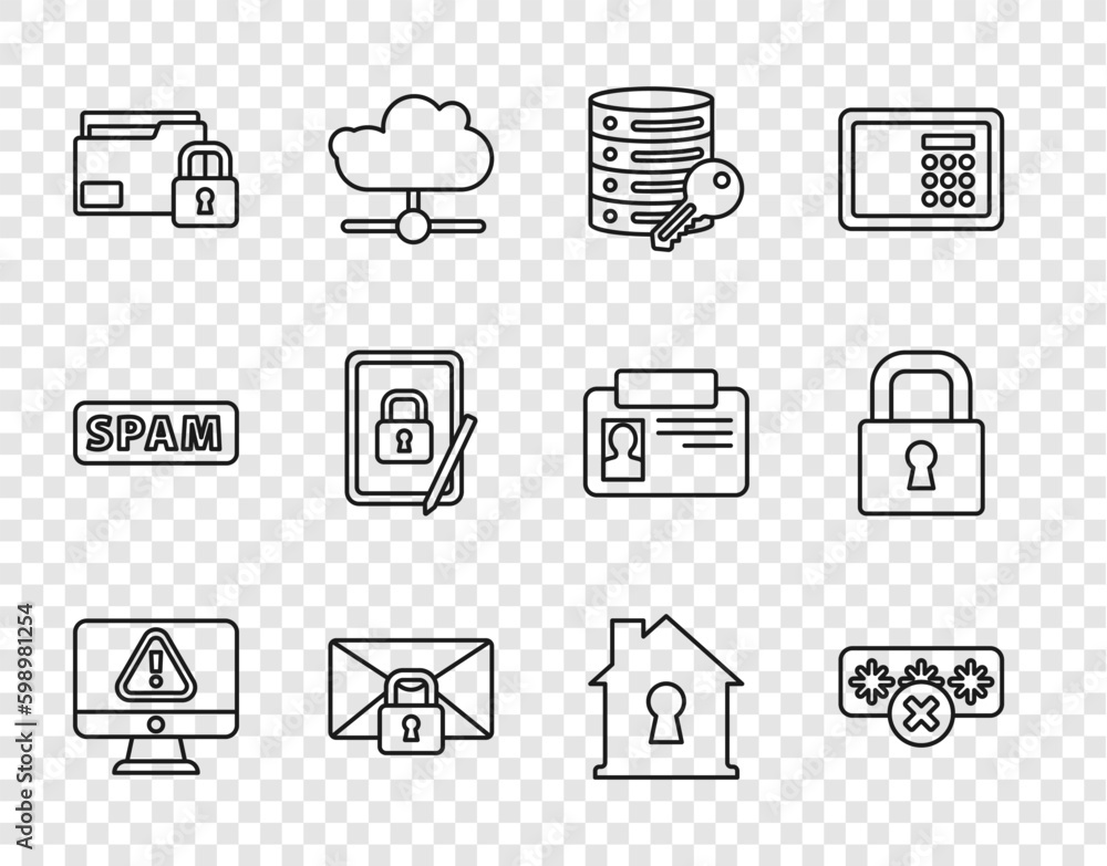 Poster set line monitor with exclamation mark, password protection, server security key, mail message lock 