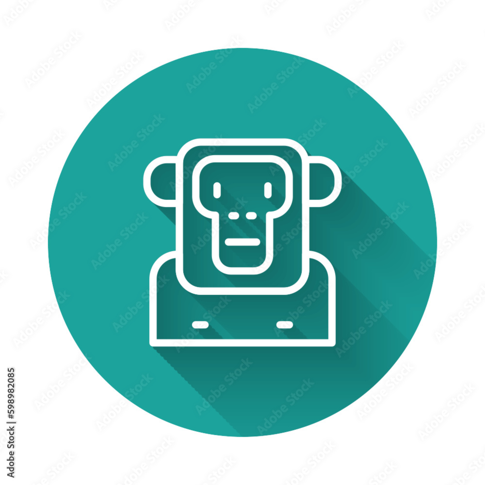 Poster white line monkey icon isolated with long shadow. green circle button. vector