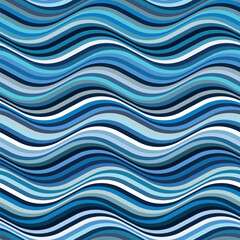Fototapeta premium Seamless wavy blue lines pattern. Geometric abstract sea waves. Striped vector illustration to be used as a background or for textile, wrapping, and decorating projects.