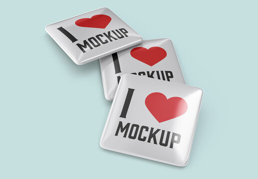 Square Metallic Button Pins Mockup