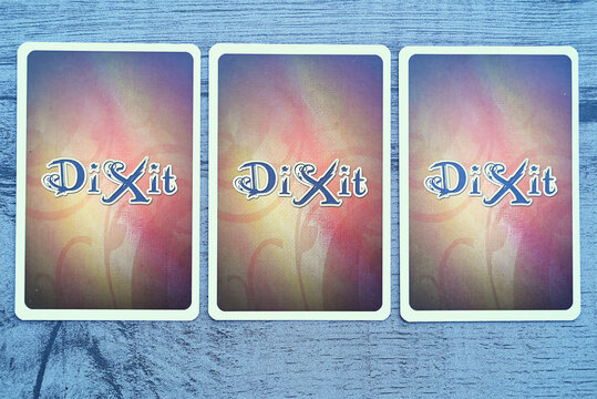 Lublin, Poland. 02 May 2023.Set of cards for playing Dixit board game