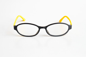 Trendy stylish eyeglasses on white background.