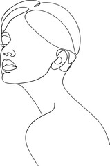 Woman abstract face, one line drawing. Hand drawn outline illustration. Continuous line. Portret female. Vector illustration