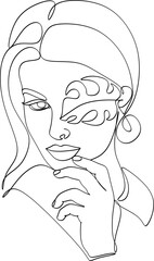 Wild Flowers surreal faces Continuous line, drawing of set faces and hairstyles, fashion concept, woman's beauty, minimalist, pretty sexy. Yourself self care