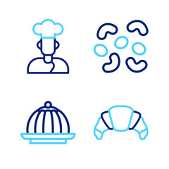 Set line Croissant, Pudding custard, Jelly candy and Cook icon. Vector