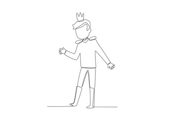 A boy wears royal clothes. King one-line drawing