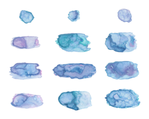 watercolor gouache splashes, brush strokes, swatches on transparent background, extracted, isolated, png file