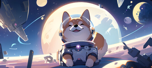 Shiba Inu Astronaut dog puppy dogecoin crypto to the moon, AI generated