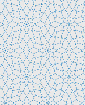 Seamless Abstract Geometric Pattern With Blue Thin Lines On A White Background. Snowflake Vector Illustration. Modern Fractal Linear Texture For Textile, Wrapping, Packaging, And Decorative Projects. 