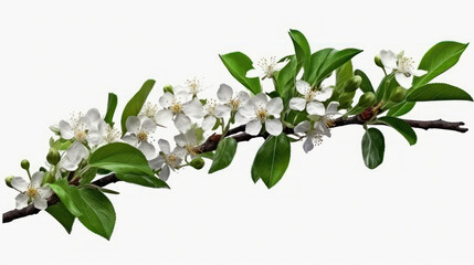 Cherry Blossom Branch on White Background. Generative AI