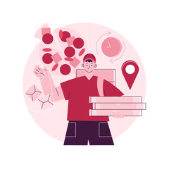 Food delivery service abstract concept vector illustration. Online food order, 24 for 7 service, pizza and sushi online menu, payment options, no-contact delivery, download app abstract metaphor.