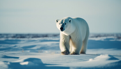 Obraz na płótnie Canvas Cute arctic mammal walking on frozen ice floe generated by AI