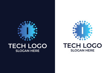 Smart and creative, dots or points letter I logo design template. energy tech planet atom vector icon. Geometric dot circle science medicine sign