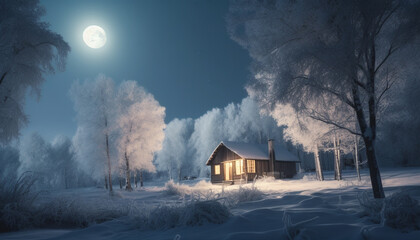 Moonlit winter forest spooky beauty in nature generated by AI