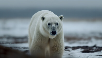 Fototapeta na wymiar Cute arctic mammal walking on snowy ice floe generated by AI
