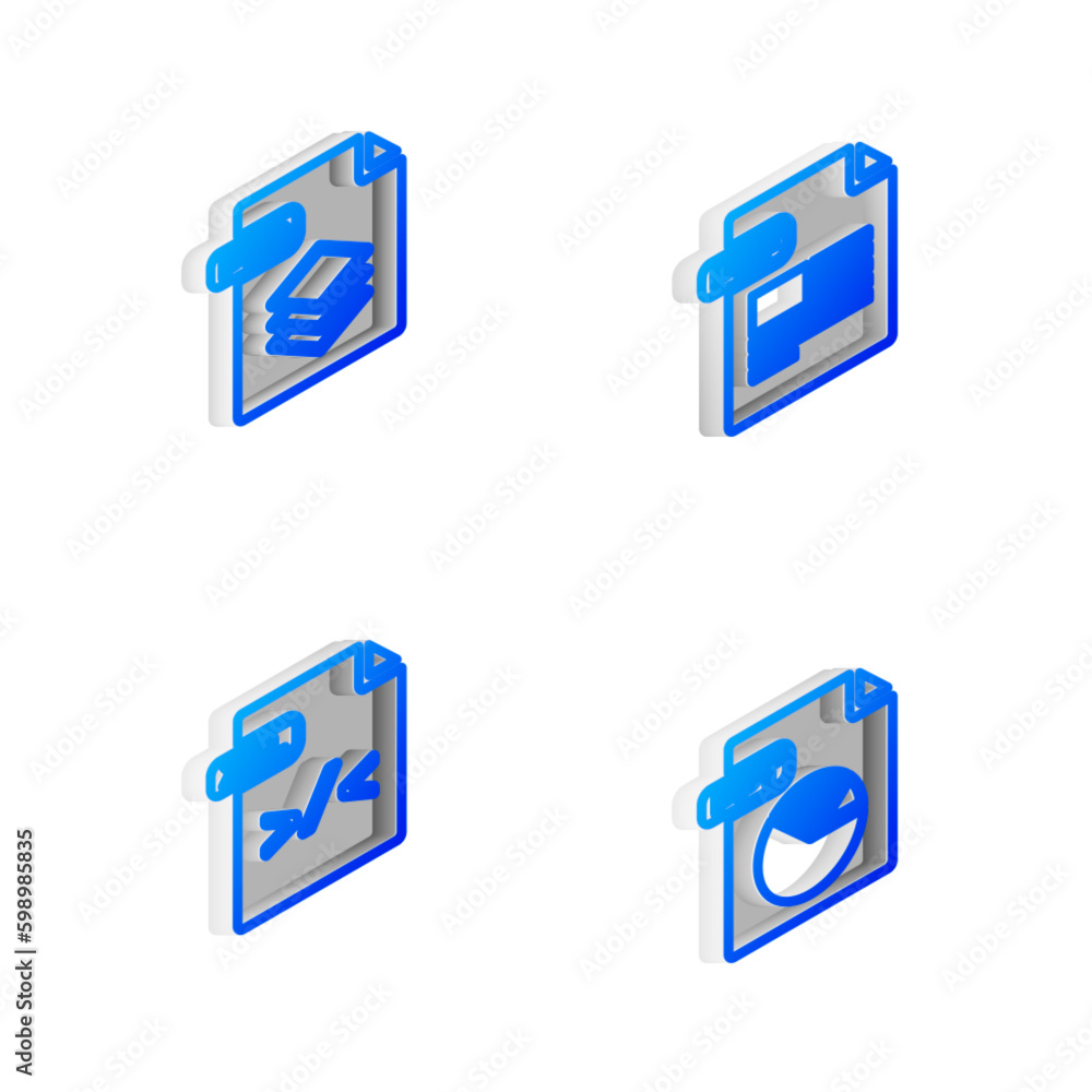 Poster set isometric line pdf file document, psd, xsl and ppt icon. vector