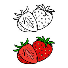 Ripe Strawberry for Coloring Page. Vector Illustration Delicious Juicy Berry