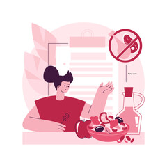 Vegan diet abstract concept vector illustration. Vegetables and fruits, whole grains, quality protein, healthy lifestyle, no meat, healthy fat, fresh salad, organic nutrients abstract metaphor.