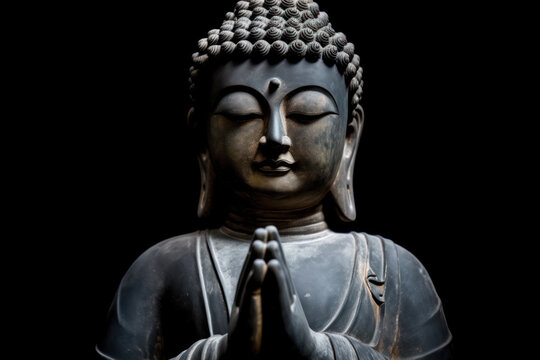 Statue of Buddha on black background on black background