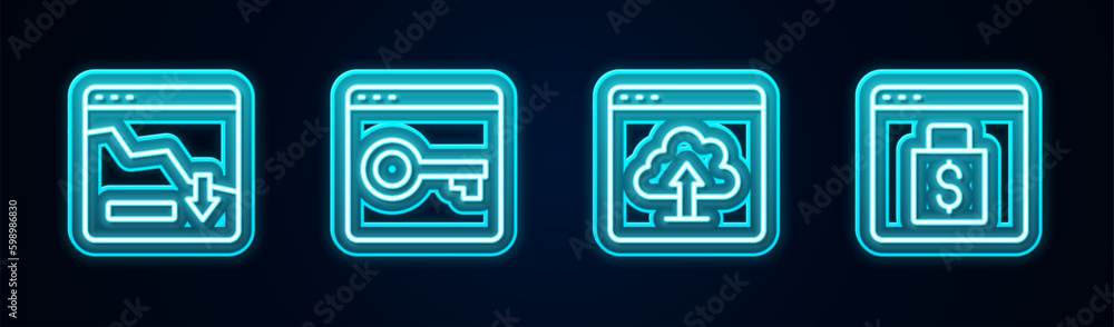 Aufkleber set line financial growth decrease, secure your site with https, ssl, cloud upload and online shoppi