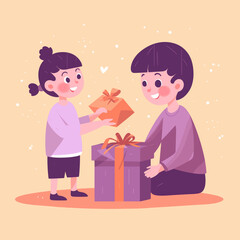 Boy handing a present to his mother