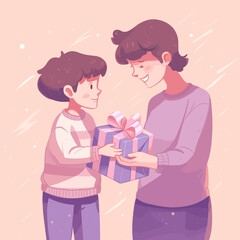 Boy handing a present to his mother