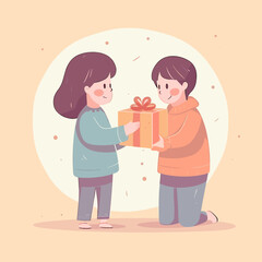 Boy handing a present to his mother