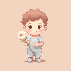 Baby boy holding a flower