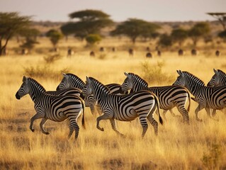 A group of zebras running through the. Generated with AI Technology