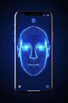 modern cellphone being unlocked with facial scanner or biometric verification