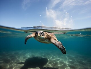A sea turtle gliding through the. Generated with AI Technology
