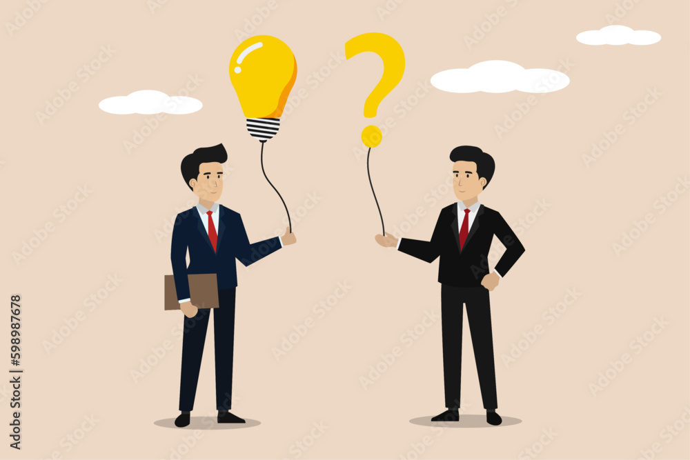 Poster business problem, idea, decision making and solution, job and career path concept, confusing busines