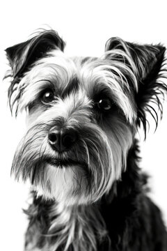 Black and white portrait of Biewer Terrier dog. Generative AI