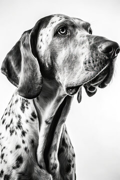 Black and white portrait of Bracco Italiano dog. Generative AI