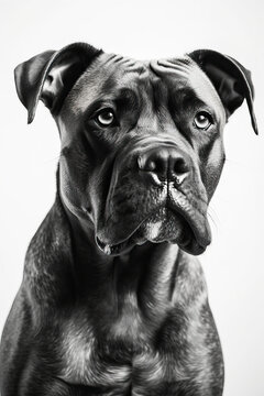 Black and white portrait of Cane Corso dog. Generative AI